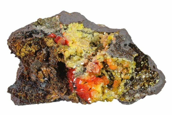 Gemmy Vanadinite Crystals on Goethite - Mibladen, Morocco #133885